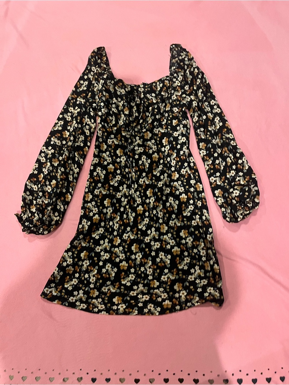 Lush Black Floral Puff-Sleeve Mini Dress